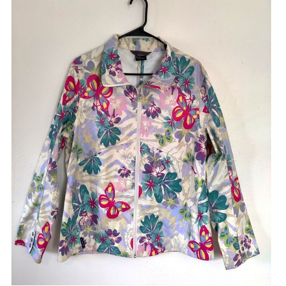 Obermeyer WOmen's Muticolor Floral Butterfly Print Waterproof Jacket size L‎ Zip